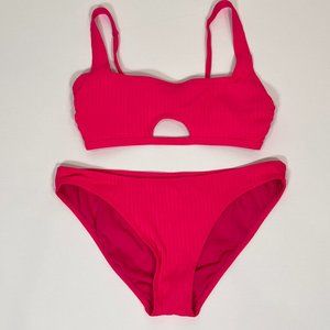 Xhileration Hot Pink Ribbed Bikini Top and Bottom Size L